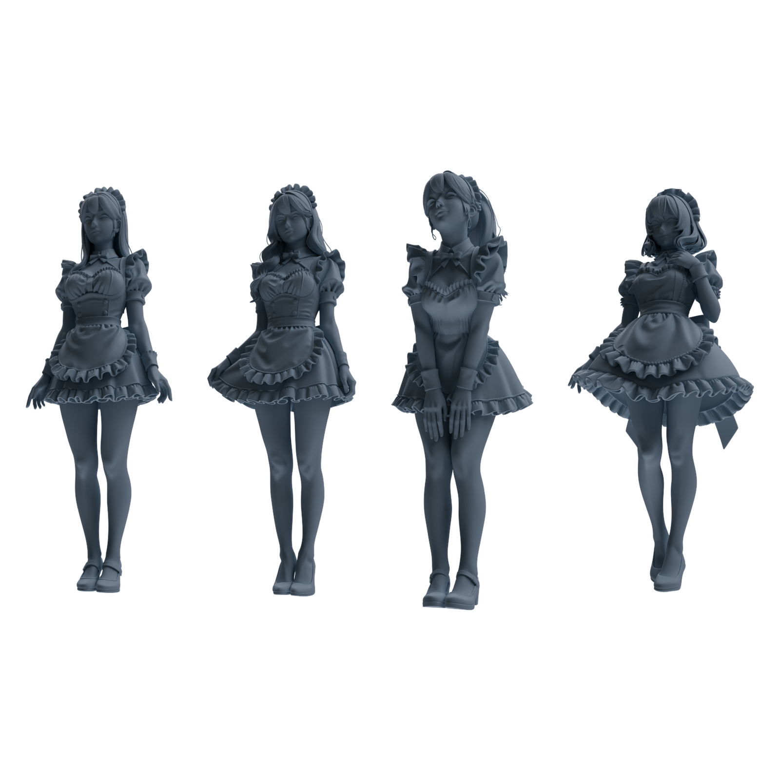 MRY-SFW LYTR876 Maid Uniform Girl Figure Modern Model 4 pcs 3D Printed Resin Model Kit by SSMODEL