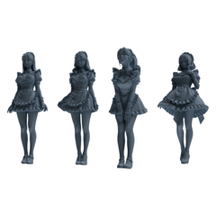 MRY-SFW LYTR876 Maid Uniform Girl Figure Modern Model 4 pcs 3D Printed Resin Model Kit by SSMODEL