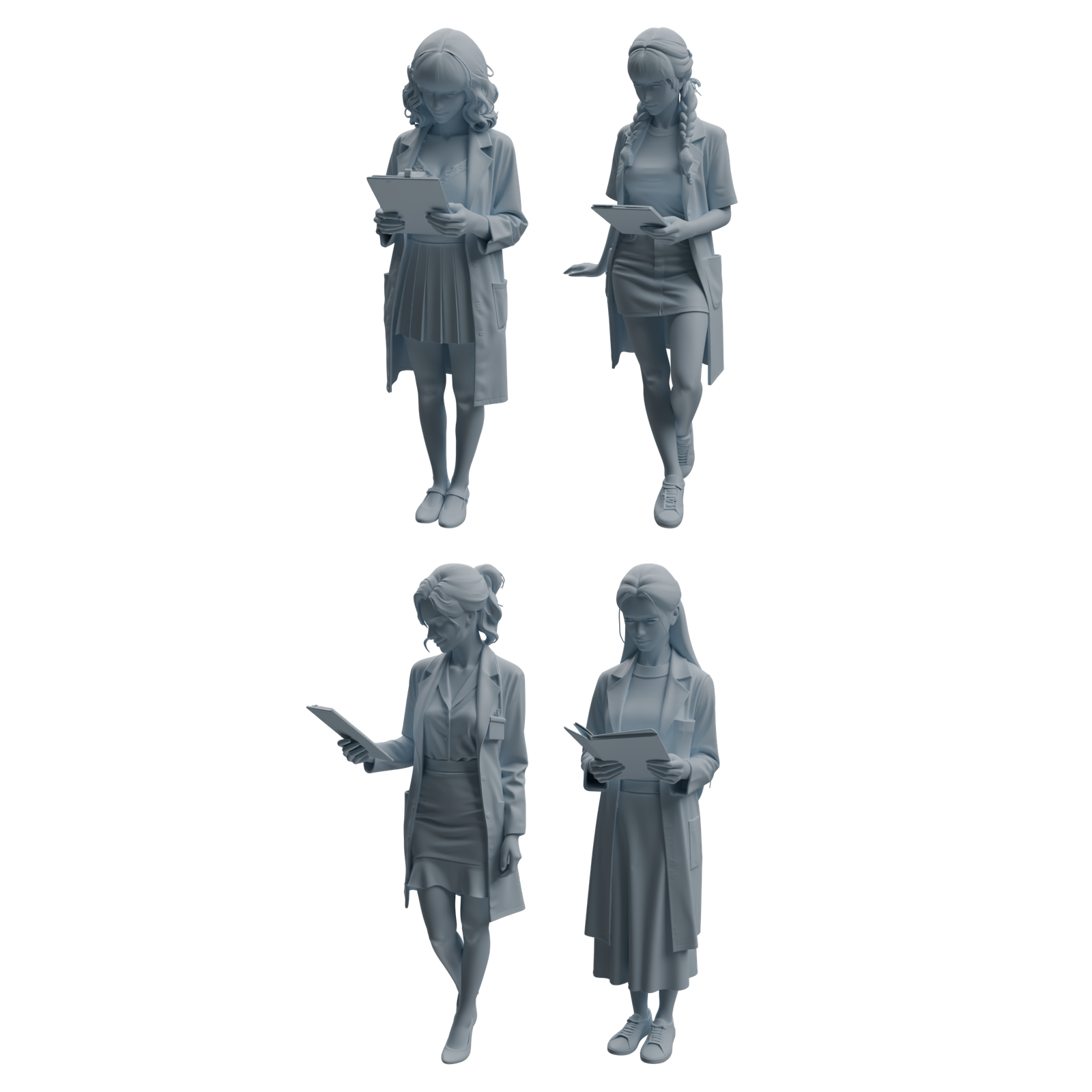 MRY-SFW LYTR1004 Female Medical Staff in Uniform Character Modern Model 4 pcs 3D Printed Resin Model Kit by SSMODEL