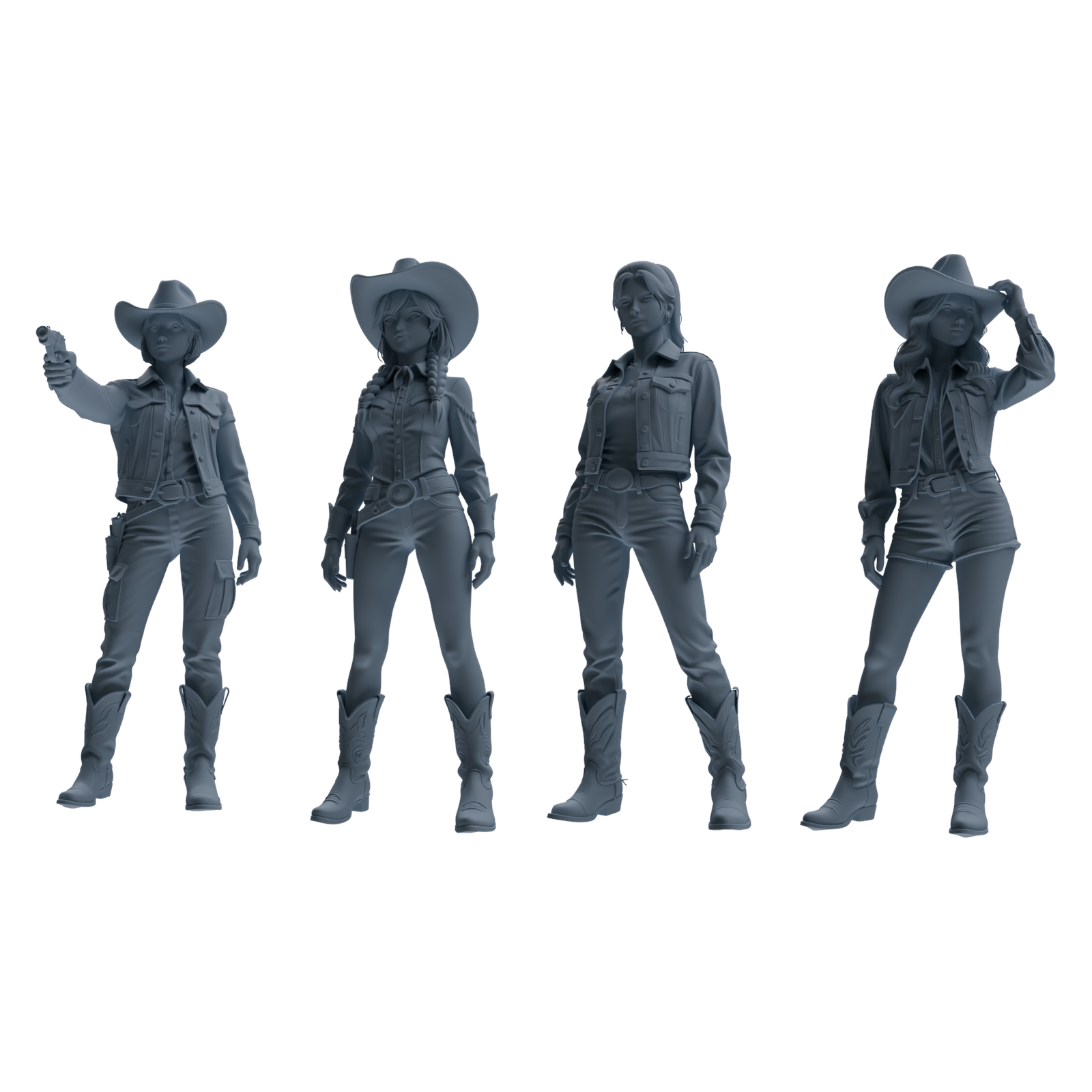 MRY-SFW LYTR893 Cowboy Style Girl Modern Model 4 pcs 3D Printed Resin Model Kit by SSMODEL
