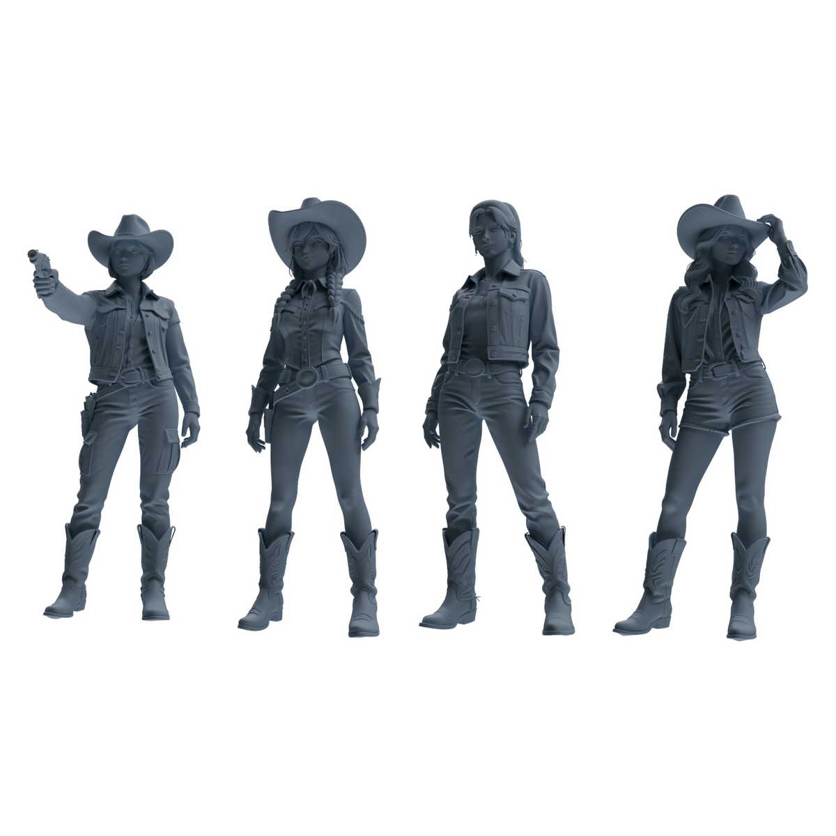 MRY-SFW LYTR893 Cowboy Style Girl Modern Model 4 pcs 3D Printed Resin Model Kit by SSMODEL