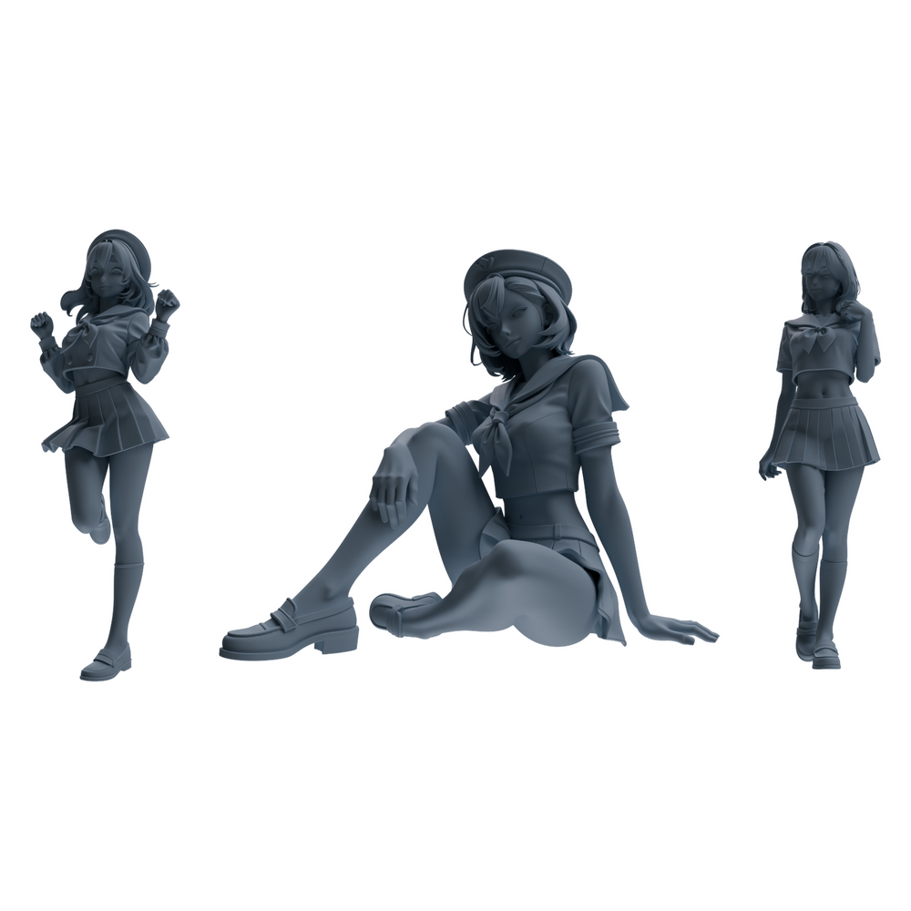 MRY-SFW LYTR884 Multi-pose Sailor Uniform Girl Figure Modern Model 3 pcs 3D Printed Resin Model Kit by SSMODEL