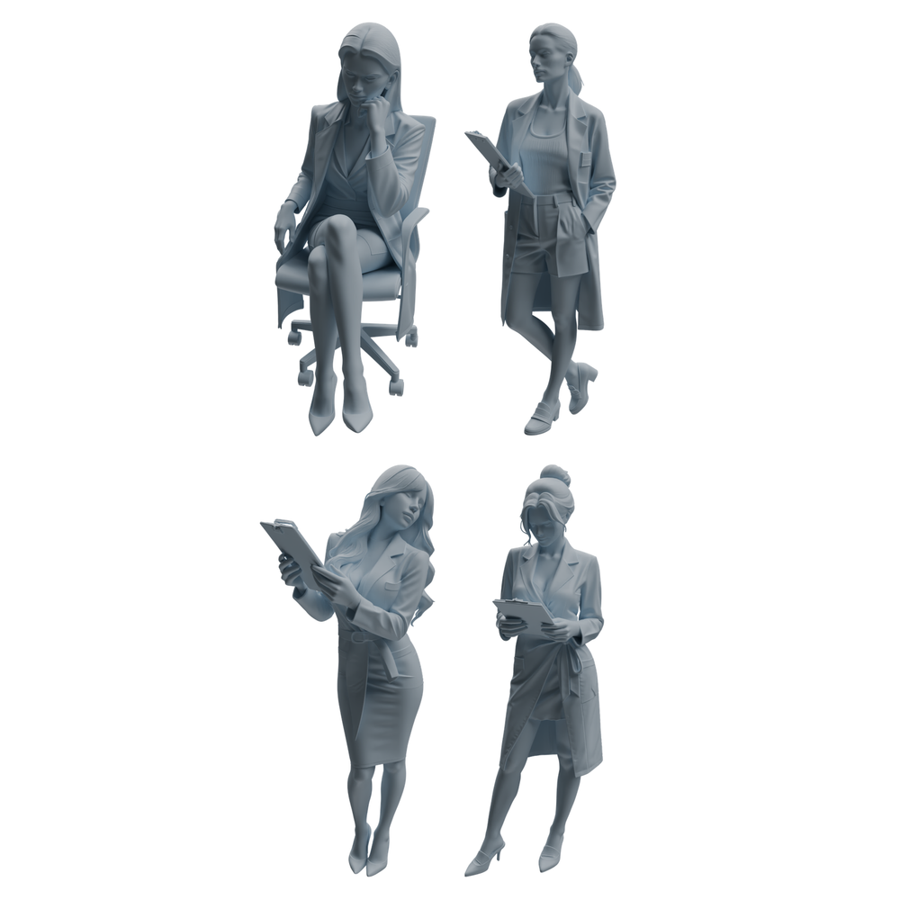 MRY-SFW LYTR1002 Female Doctor with Medical Records Character Modern Model 4 pcs 3D Printed Resin Model Kit by SSMODEL