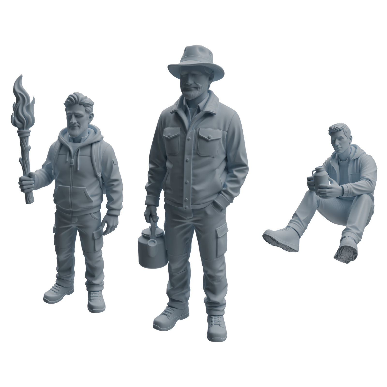 MRY-SFW LYTR1013 Camping Gear Male Character Modern Model 3 pcs 3D Printed Resin Model Kit by SSMODEL