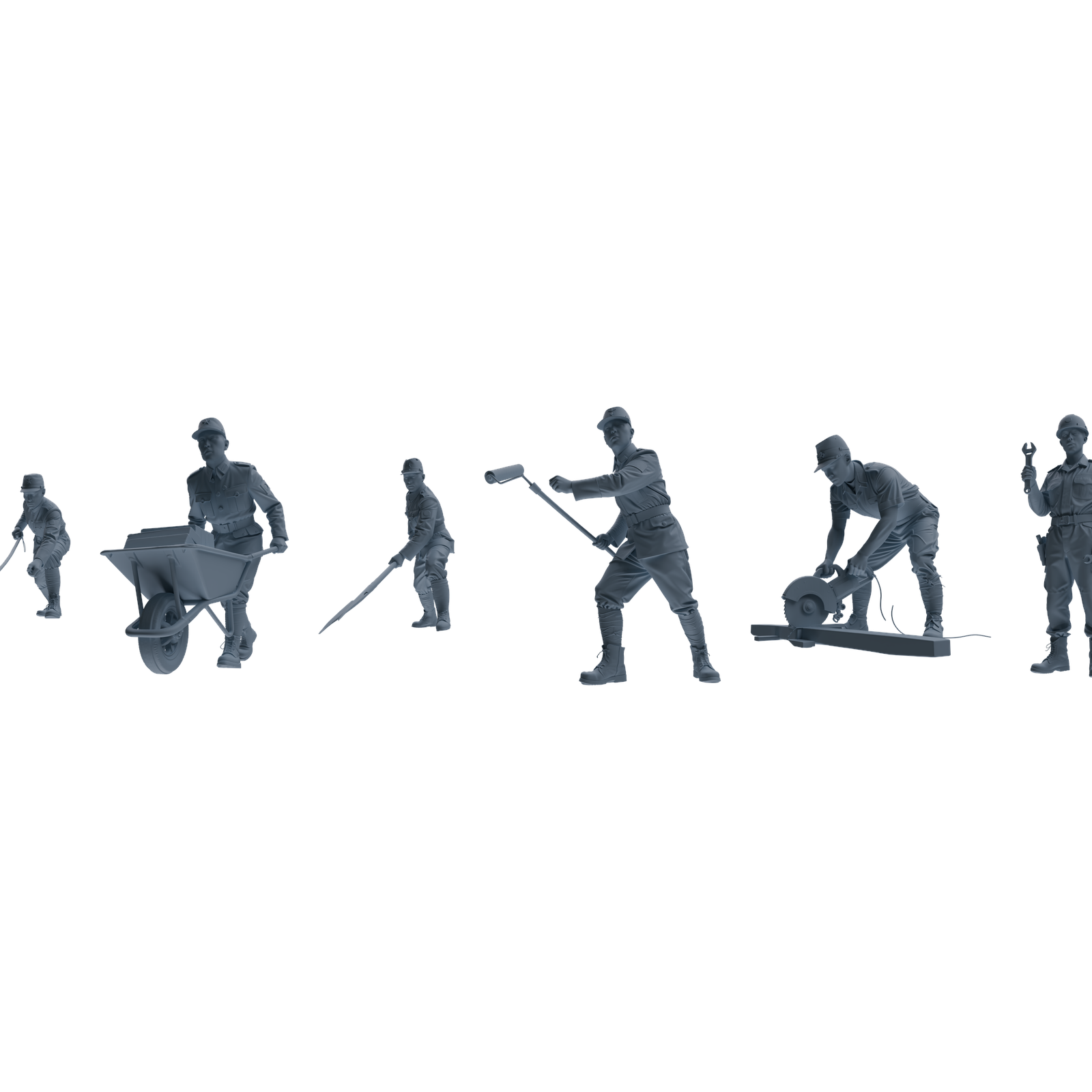 MRY-SFW LYGR611 Historical WWII Japanese Army Six-Person Construction Site Work Group 3D Printed Resin Model Kit by SSMODEL