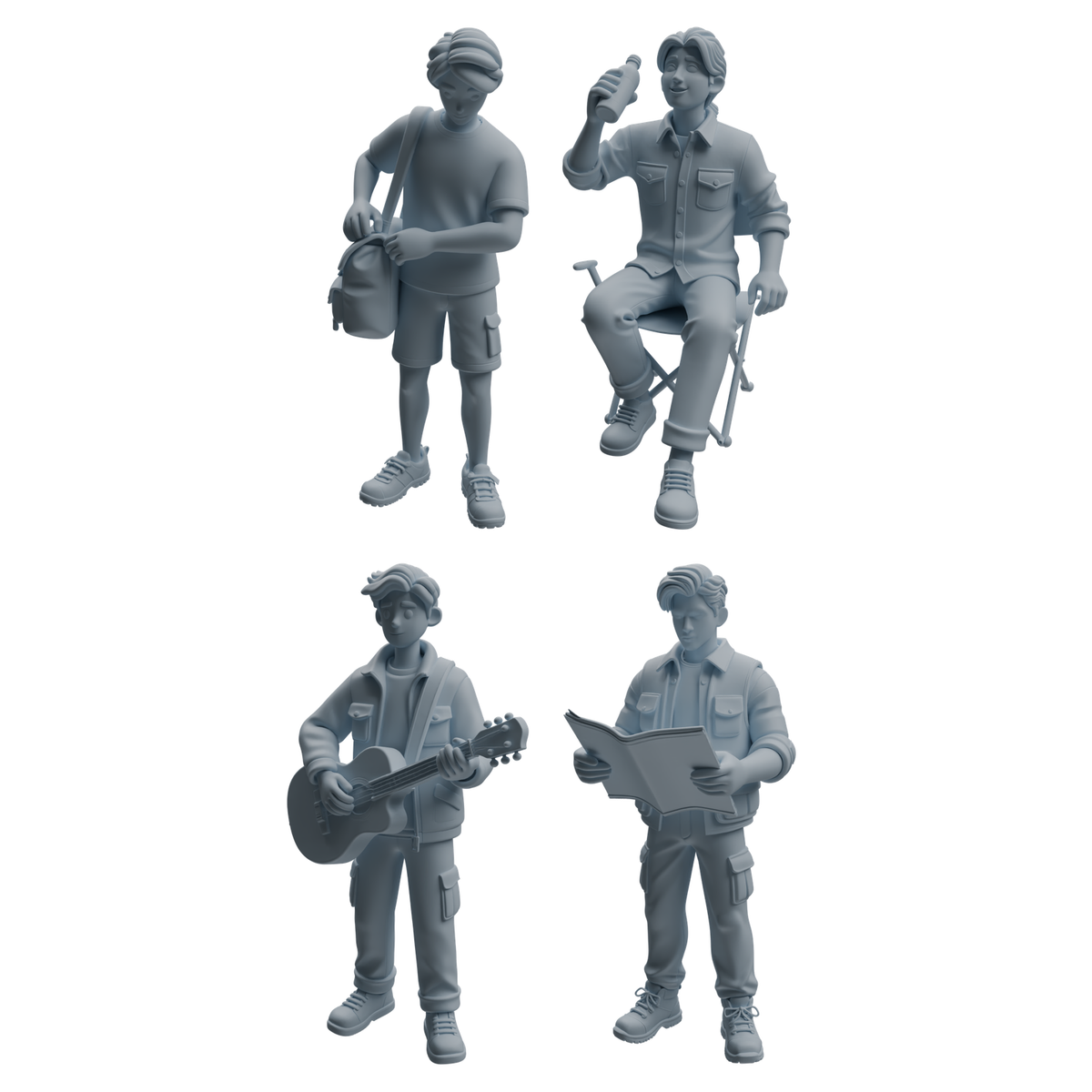 MRY-SFW LYTR1021 Male Camping Activity Character Modern Model 4 pcs 3D Printed Resin Model Kit by SSMODEL