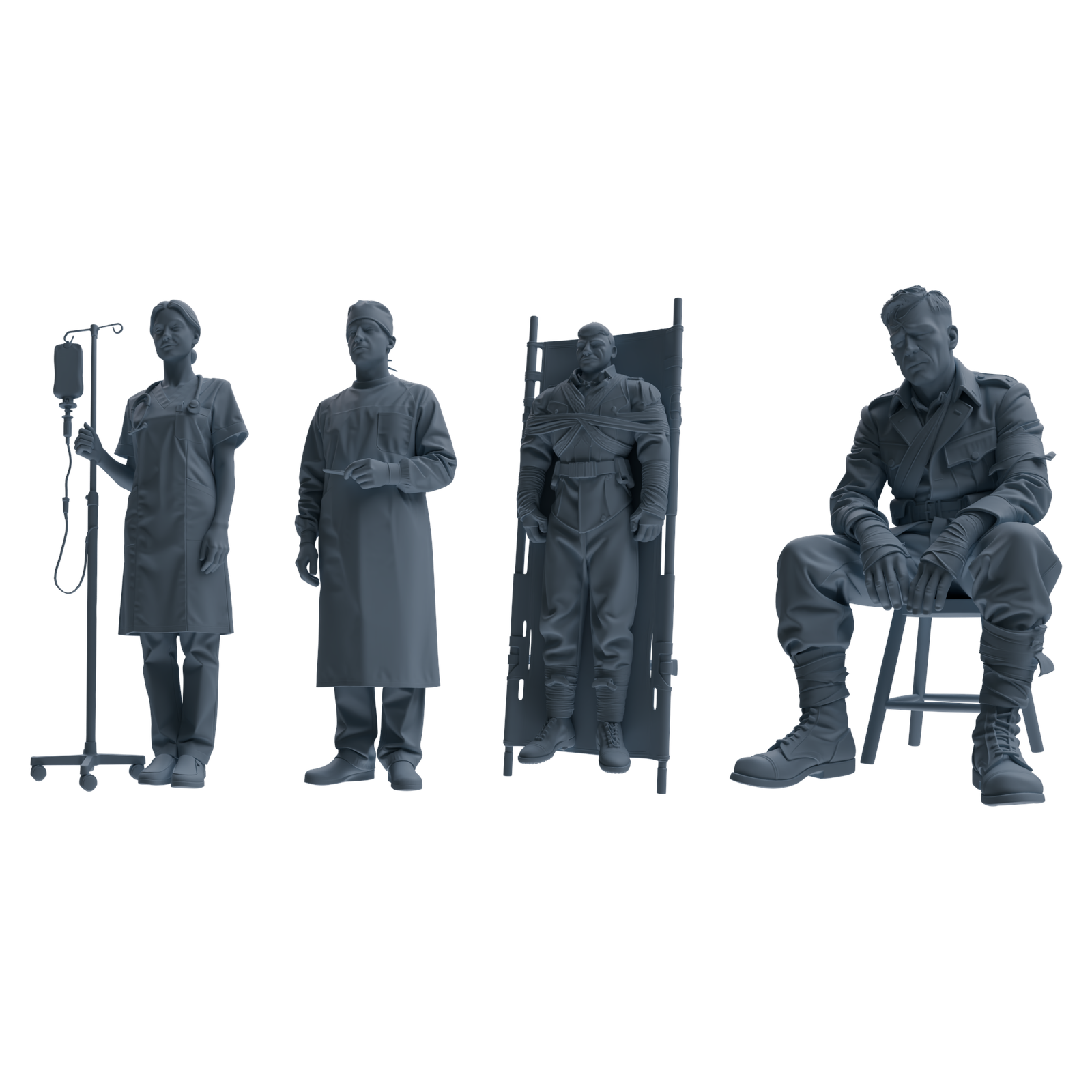 MRY-SFW SSTR206 Miniatures Soldier Model Kit Field Medical Scene Soldier Model 4 pcs