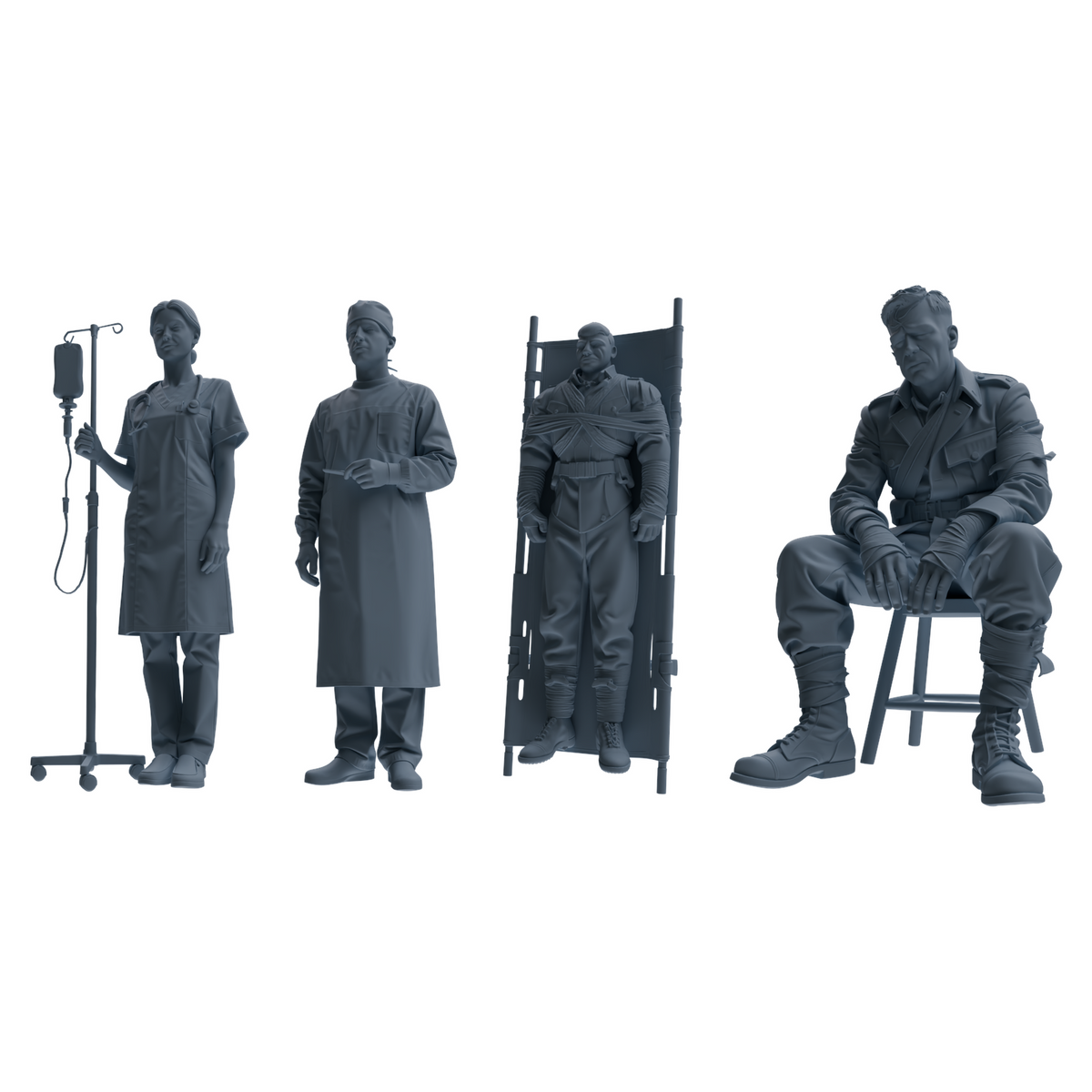 MRY-SFW SSTR206 Miniatures Soldier Model Kit Field Medical Scene Soldier Model 4 pcs