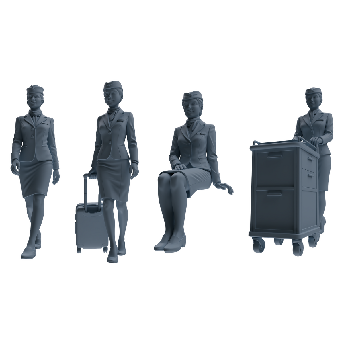 MRY-SFW LYTR862 Flight Attendant Service Pose Woman Figure Modern Model 4 pcs Miniature Car Diorama Figures Scene Props Accessories Resin 3D Printed Resin Model Kit by SSMODEL
