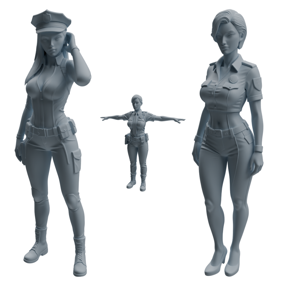 MRY-SFW LYTR957 Multi-Style Female Police Officer Character Modern Model 3 pcs 3D Printed Resin Model Kit by SSMODEL