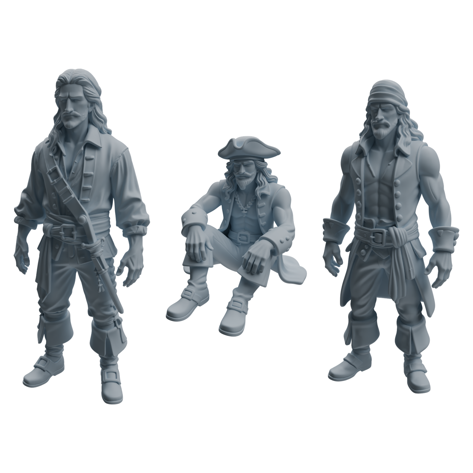 MRY-SFW LYTR1092 Realistic Pirate Character Modern Model 3 pcs 3D Printed Resin Model Kit by SSMODEL