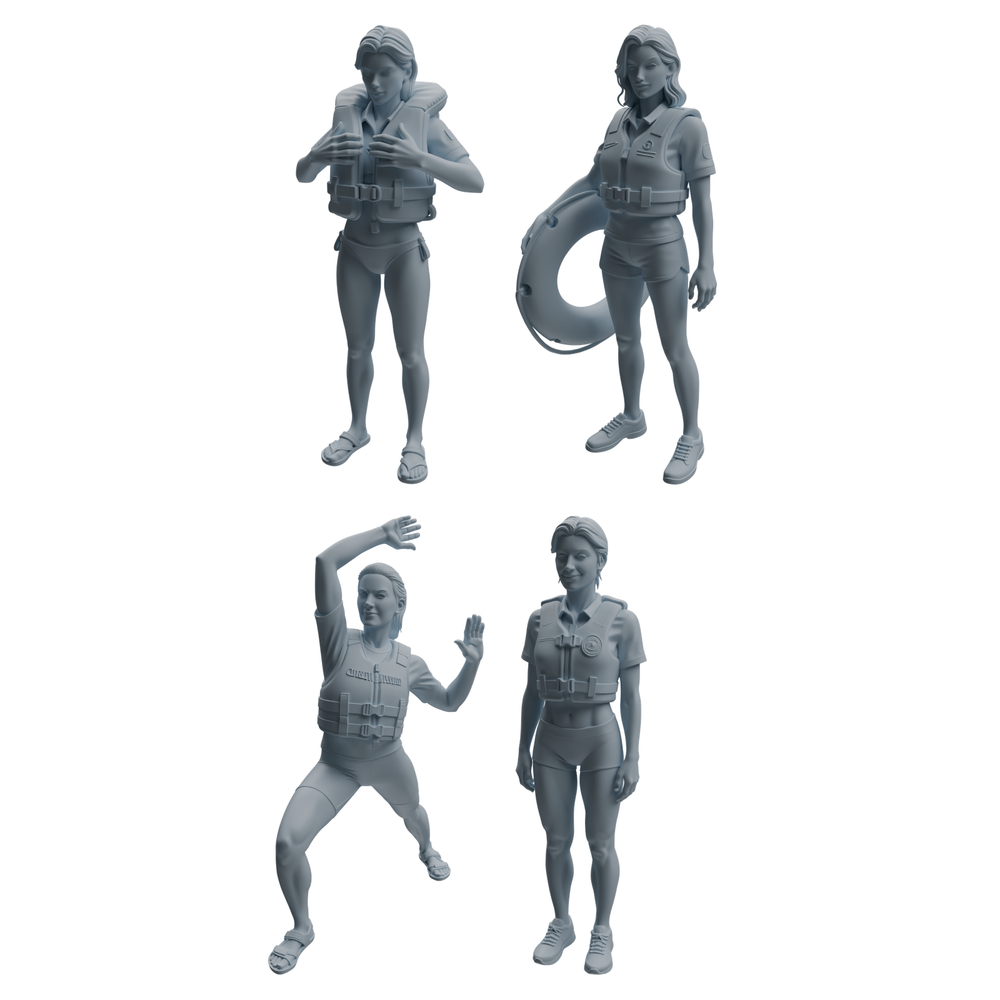 MRY-SFW LYTR1008 Female Lifeguard on Beach Character Modern Model 4 pcs 3D Printed Resin Model Kit by SSMODEL