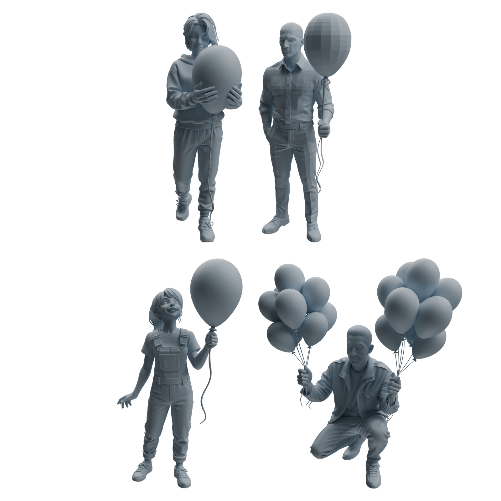 MRY-SFW LYTR1032 Amusement Park Themed People Holding Balloons Character Modern Model 4 pcs 3D Printed Resin Model Kit by SSMODEL