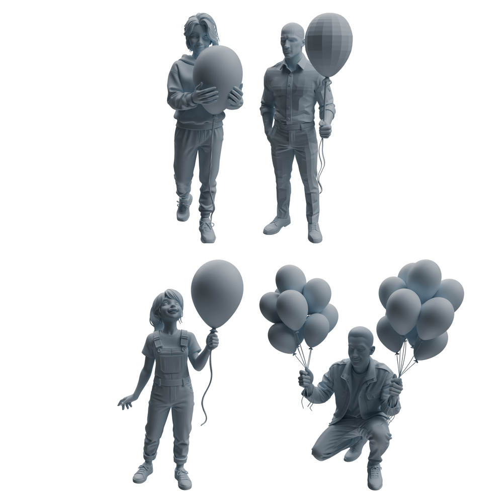 MRY-SFW LYTR1032 Amusement Park Themed People Holding Balloons Character Modern Model 4 pcs 3D Printed Resin Model Kit by SSMODEL