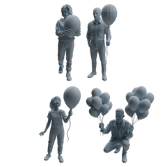 MRY-SFW LYTR1032 Amusement Park Themed People Holding Balloons Character Modern Model 4 pcs 3D Printed Resin Model Kit by SSMODEL