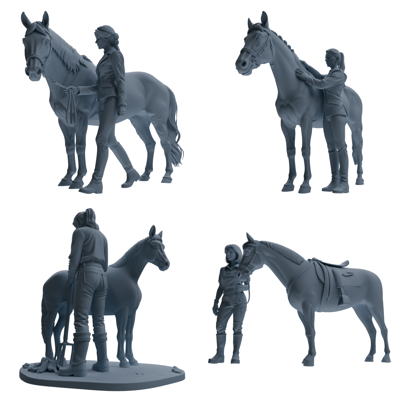 MRY-SFW LYTR905 Horse Trainer with Horse Modern Model 4 pcs 3D Printed Resin Model Kit by SSMODEL