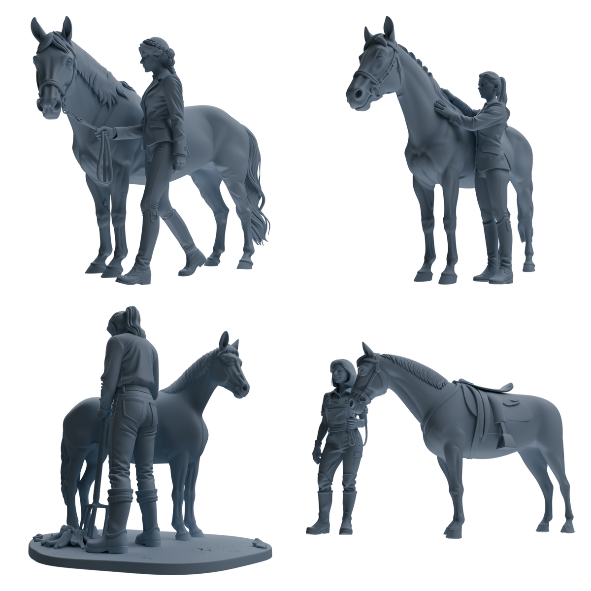 MRY-SFW LYTR905 Horse Trainer with Horse Modern Model 4 pcs 3D Printed Resin Model Kit by SSMODEL