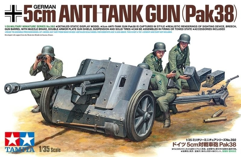 Tamiya 35392 1/35 Scale Military Model Kit WWII German 5cm Anti-Tank Gun Pak.38