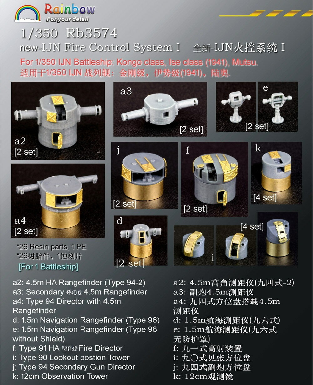 Rainbow 1/350 new-IJN Fire Control System I [26 Resin parts, 1 PE] Rb3574 — scale model kit