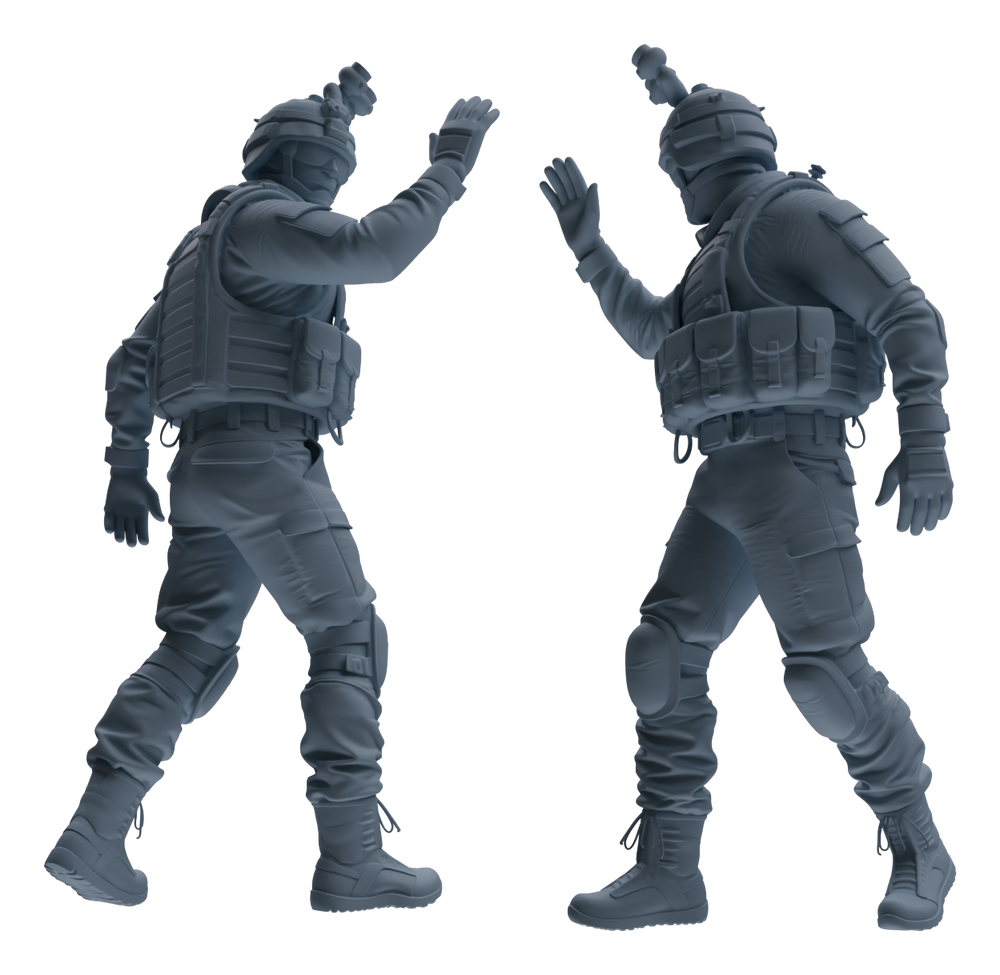 Detail view of MRY-SFW LYGR617 Modern U.S. Cement Army Seven-Person Combat Readiness Model