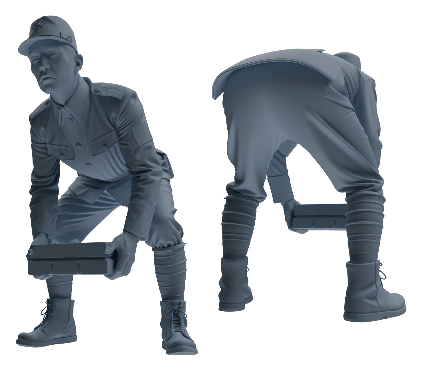 Detail view of MRY-SFW LYGR612 Historical WWII Japanese Army Six-Person Construction Site Carrying Group Model