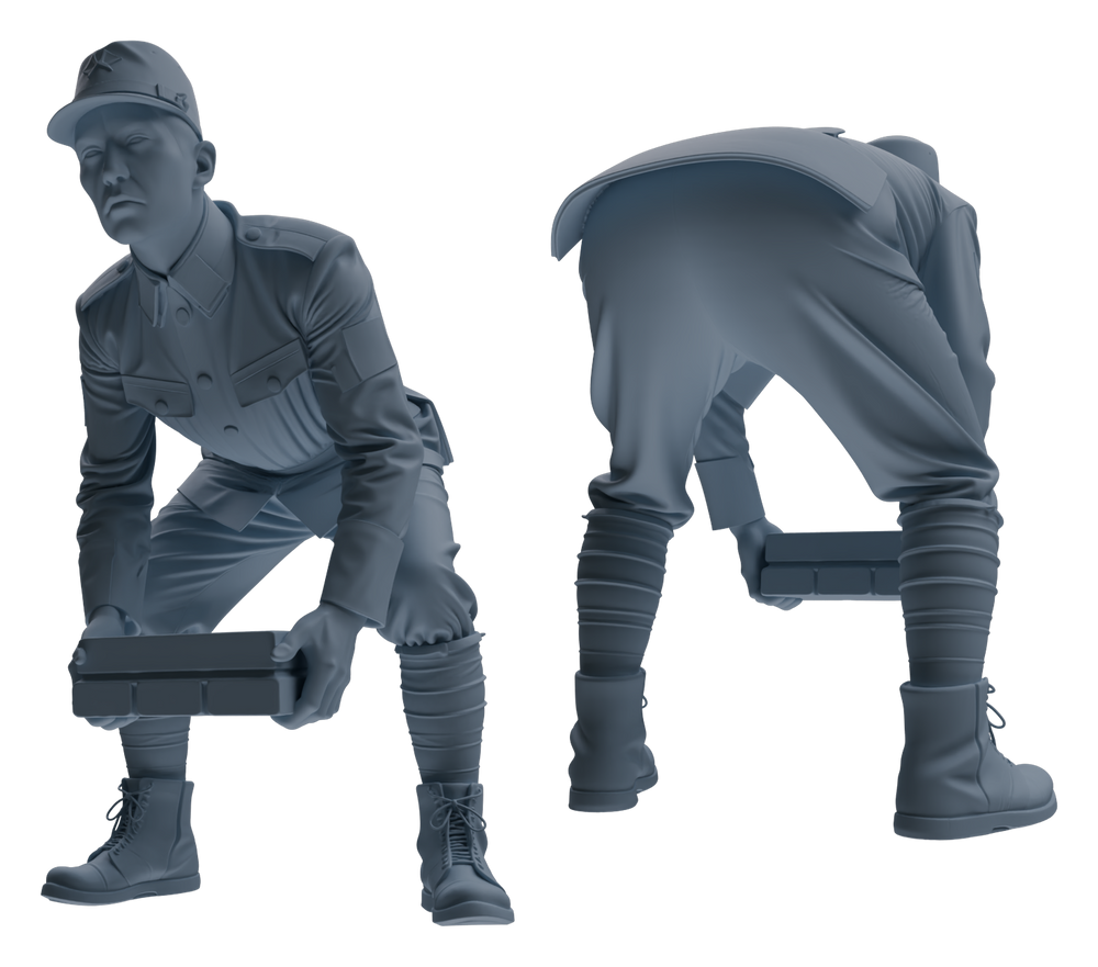 Detail view of MRY-SFW LYGR612 Historical WWII Japanese Army Six-Person Construction Site Carrying Group Model