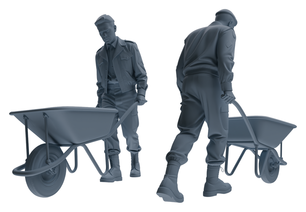 Detail view of MRY-SFW LYGR614 Historical WWII U.S. Army Six-Person Construction Site Carrying Group Model