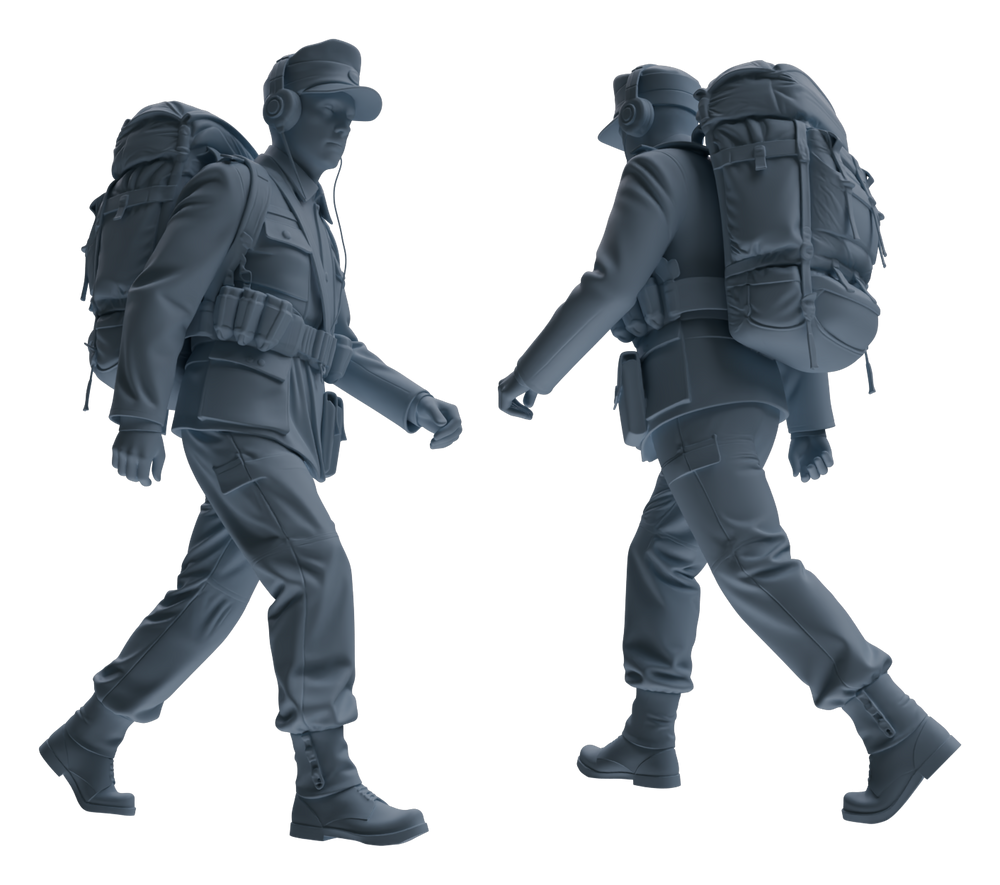 Detail view of MRY-SFW LYGR653 WWII Mine Soldier Seven-Person Carrying Group Model
