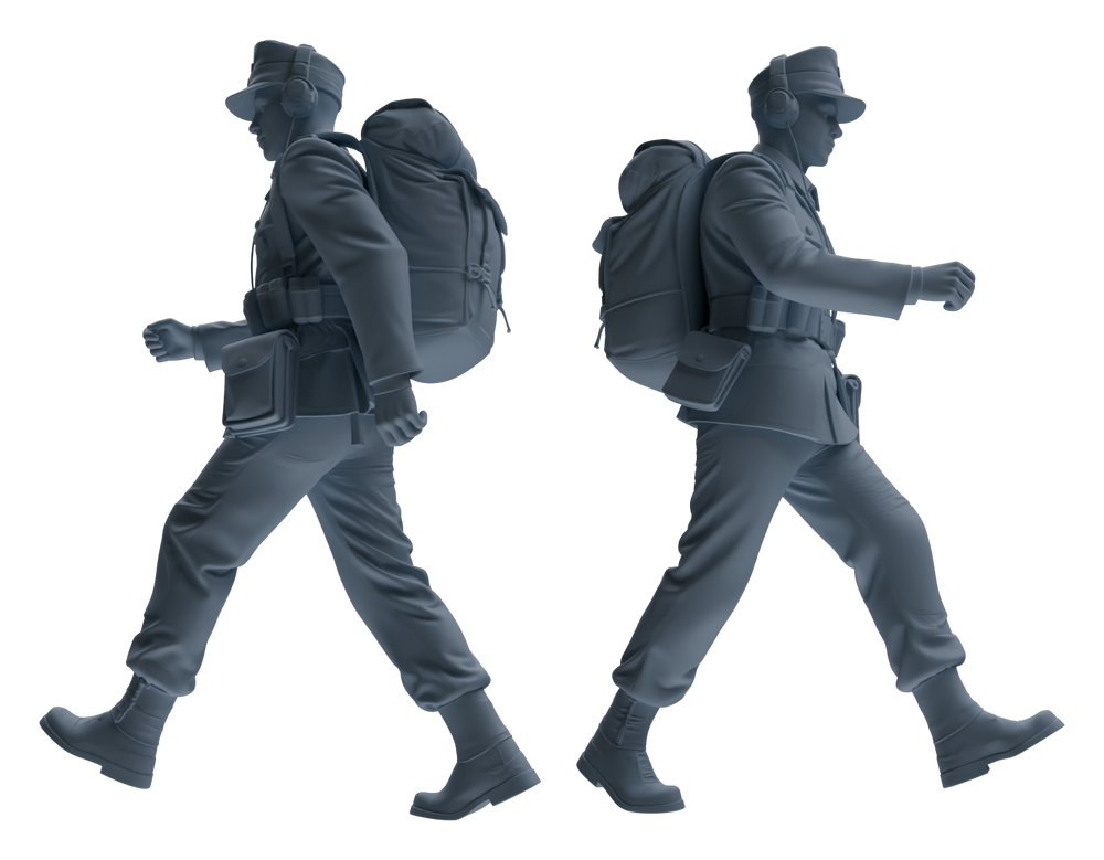 Detail view of MRY-SFW LYGR653 WWII Mine Soldier Seven-Person Carrying Group Model