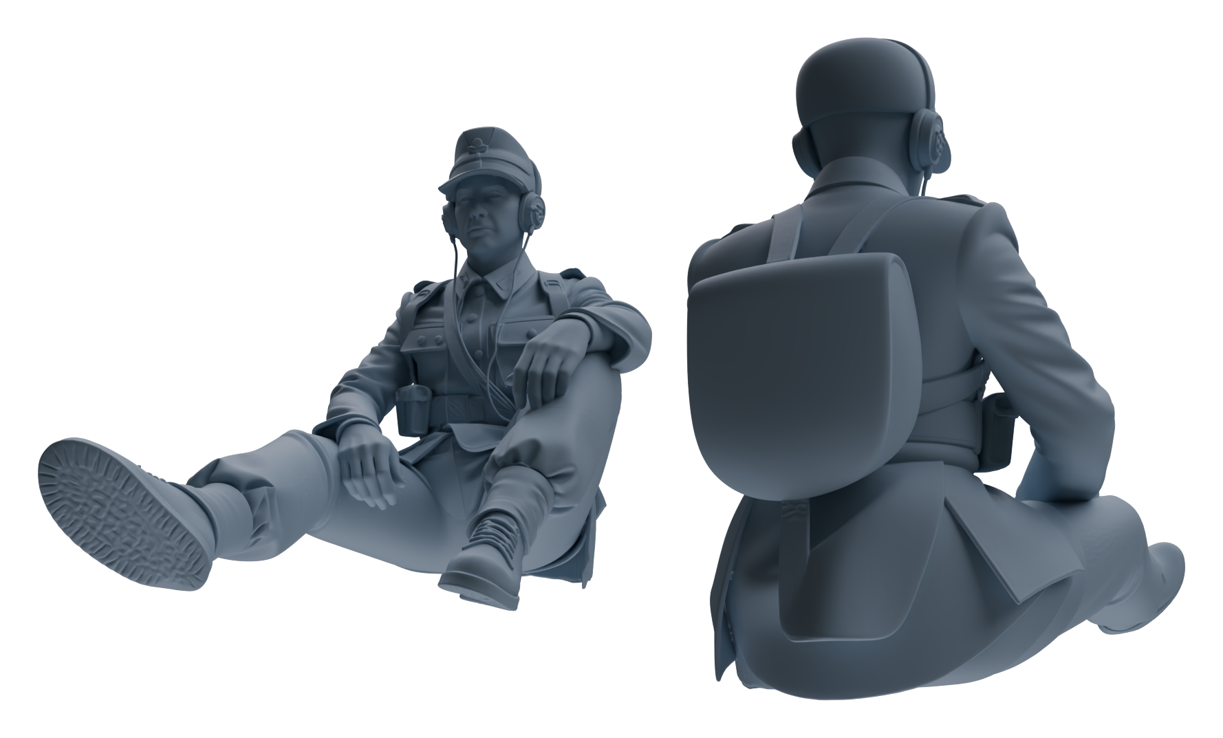 Detail view of MRY-SFW LYGR649 WWII Mine Soldier Six-Person Rest Group Model