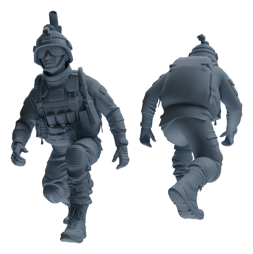 Detail view of MRY-SFW LYGR617 Modern U.S. Cement Army Seven-Person Combat Readiness Model