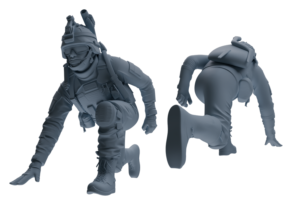 Detail view of MRY-SFW LYGR617 Modern U.S. Cement Army Seven-Person Combat Readiness Model