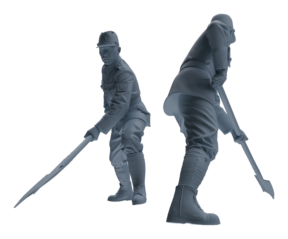 Detail view of MRY-SFW LYGR611 Historical WWII Japanese Army Six-Person Construction Site Work Group Model