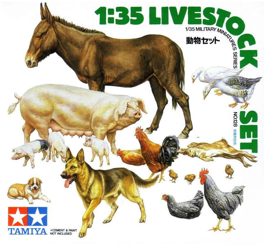Tamiya 35128 1/35 Scale Military Model Kit Livestock Animal Set