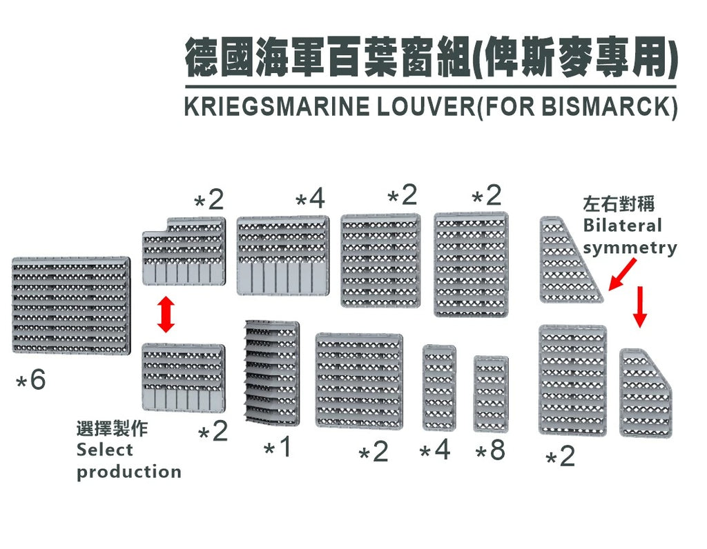 SSMODEL G350050   350 scale German Navy shutters for Bismarck