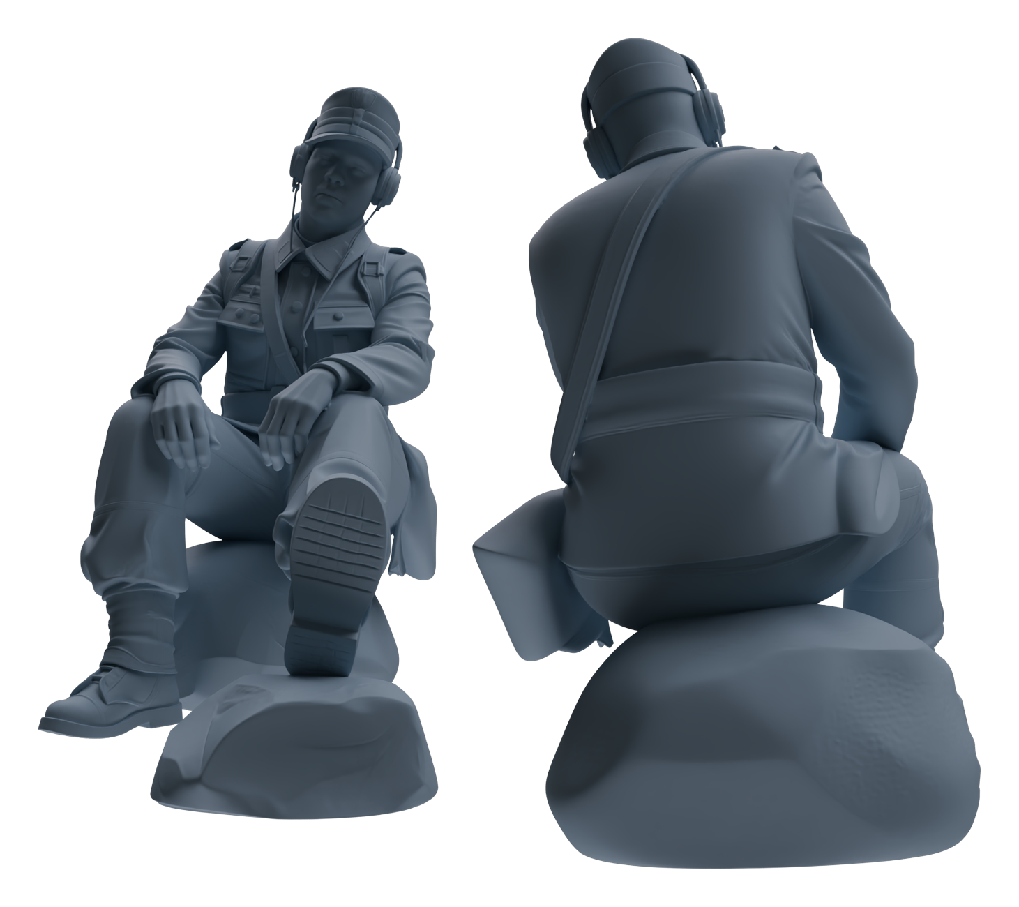 Detail view of MRY-SFW LYGR649 WWII Mine Soldier Six-Person Rest Group Model