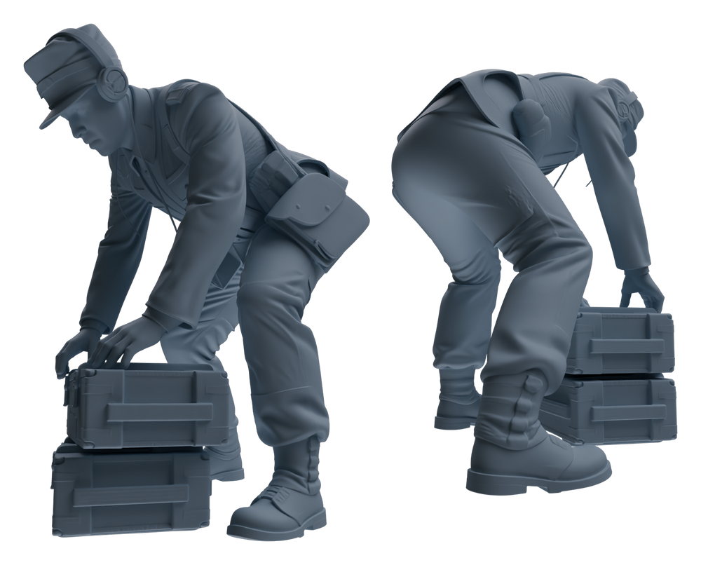 Detail view of MRY-SFW LYGR647 WWII Mine Soldier Five-Person Organizing Group Model
