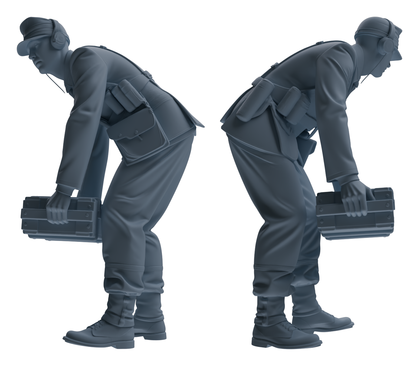 Detail view of MRY-SFW LYGR653 WWII Mine Soldier Seven-Person Carrying Group Model