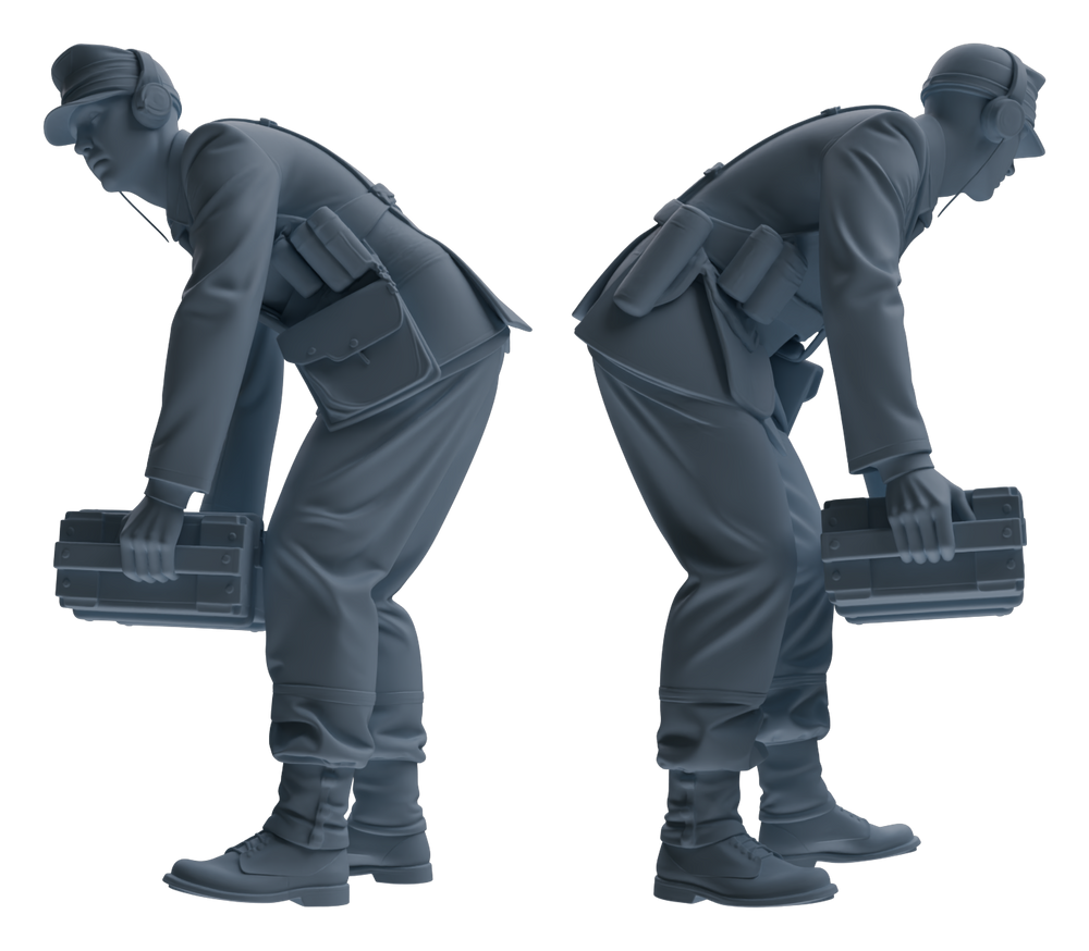 Detail view of MRY-SFW LYGR653 WWII Mine Soldier Seven-Person Carrying Group Model