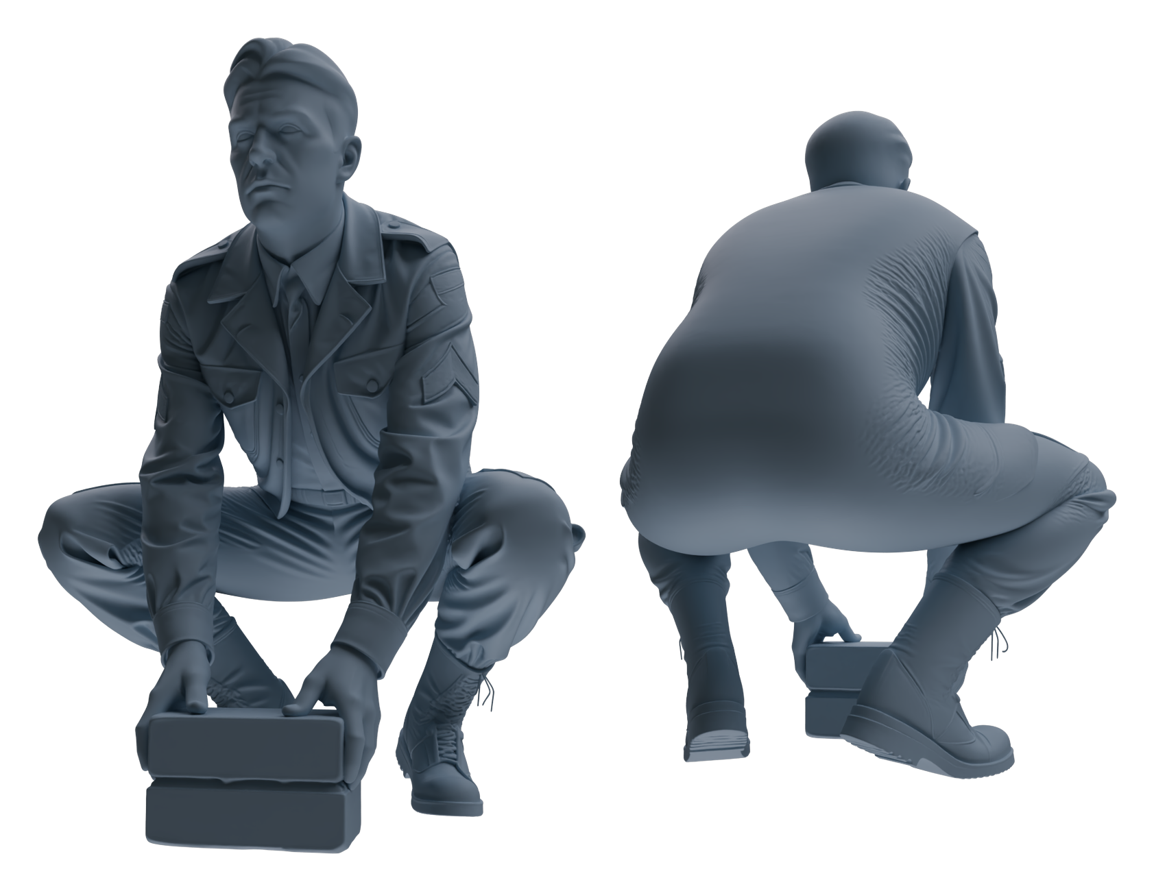 Detail view of MRY-SFW LYGR613 Historical WWII U.S. Army Six-Person Construction Site Group Model