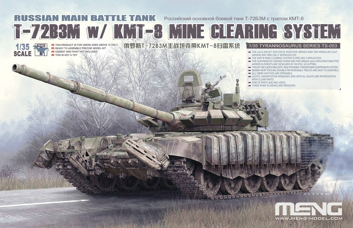 Meng Model TS-053 1/35 Russian MBT T-72B3M w/KMT-8 Mine Clearing System — scale model kit