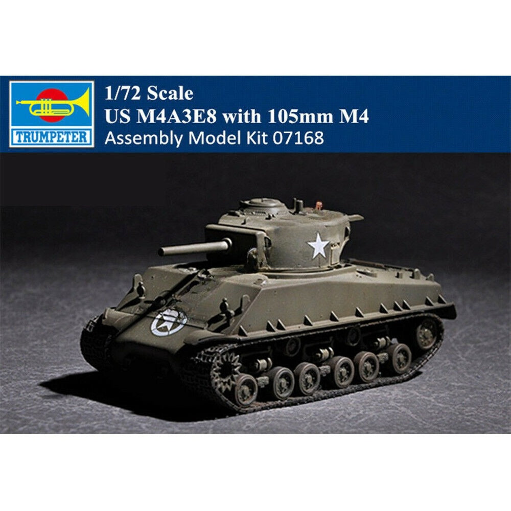 Trumpeter 1/72 07168 US M4A3E8 with 105mm M4 Tank Military Assembly Model Kit — scale model kit