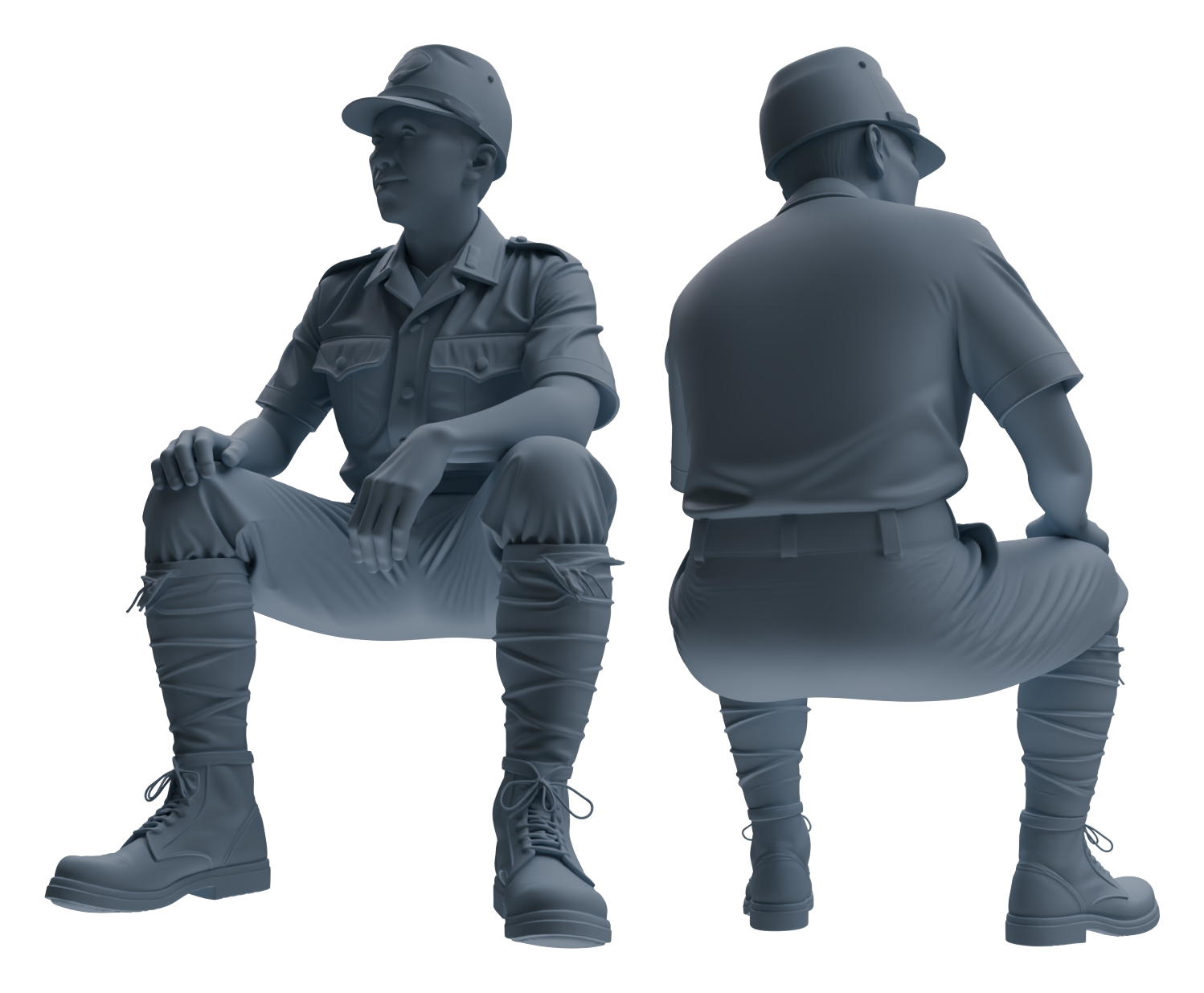 Detail view of MRY-SFW LYGR615 WWII U.S. Army Six-Person Construction Site Negotiation Model