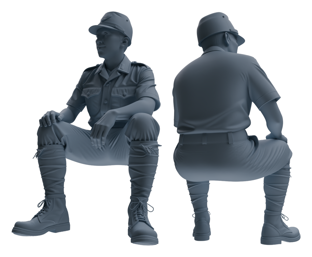 Detail view of MRY-SFW LYGR615 WWII U.S. Army Six-Person Construction Site Negotiation Model