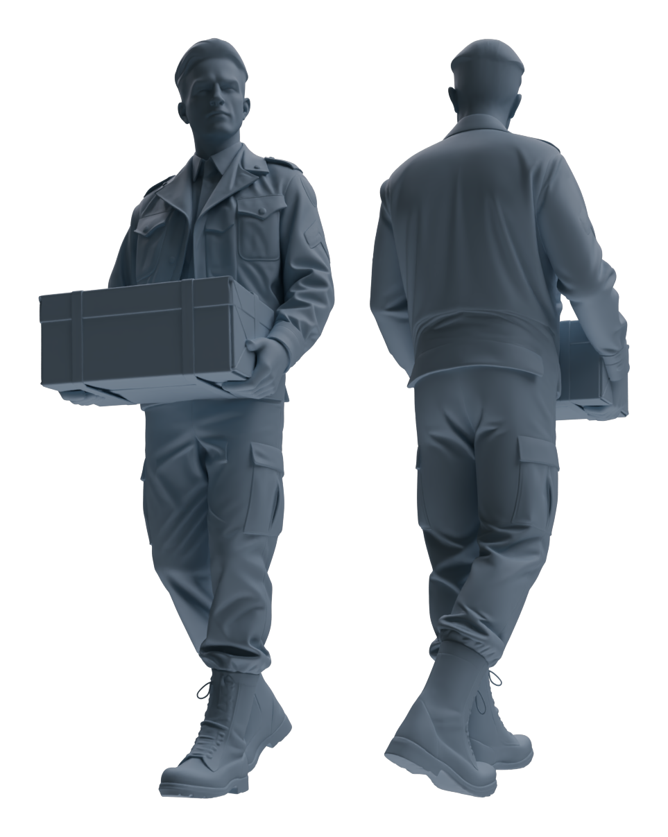 Detail view of MRY-SFW LYGR614 Historical WWII U.S. Army Six-Person Construction Site Carrying Group Model