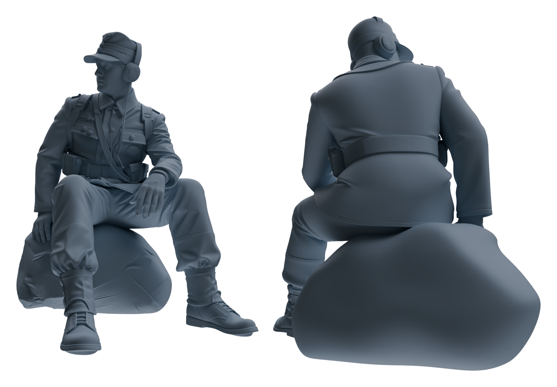 Detail view of MRY-SFW LYGR649 WWII Mine Soldier Six-Person Rest Group Model
