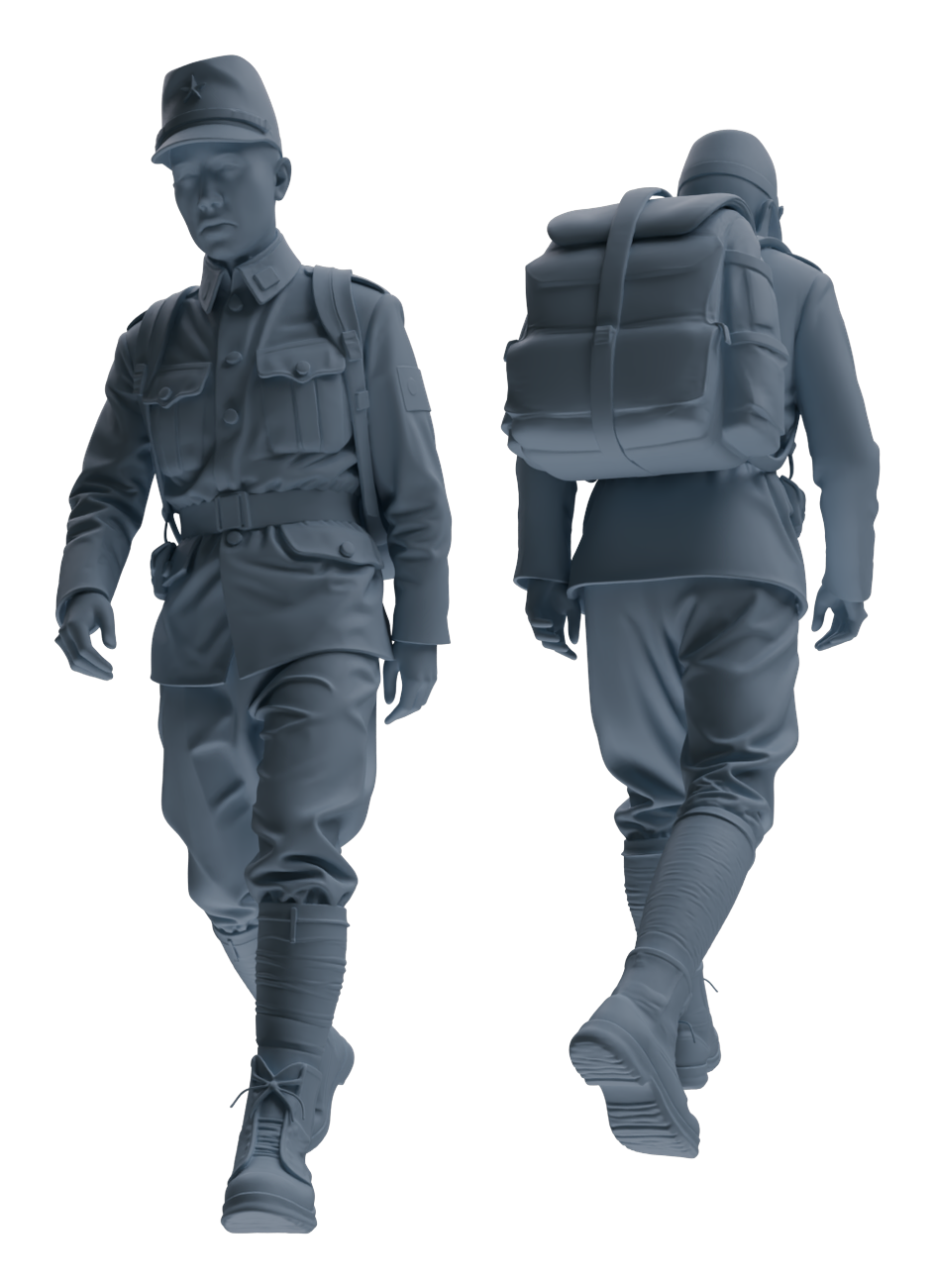 Detail view of MRY-SFW LYGR639 WWII Japanese Army Five-Person Carrying Group Model