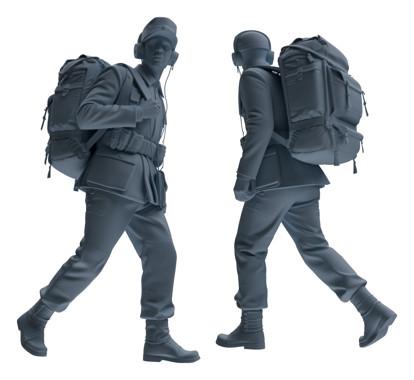 Detail view of MRY-SFW LYGR653 WWII Mine Soldier Seven-Person Carrying Group Model