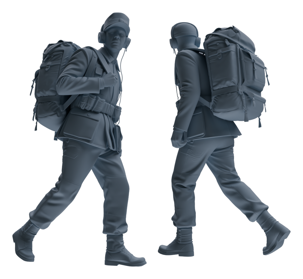 Detail view of MRY-SFW LYGR653 WWII Mine Soldier Seven-Person Carrying Group Model