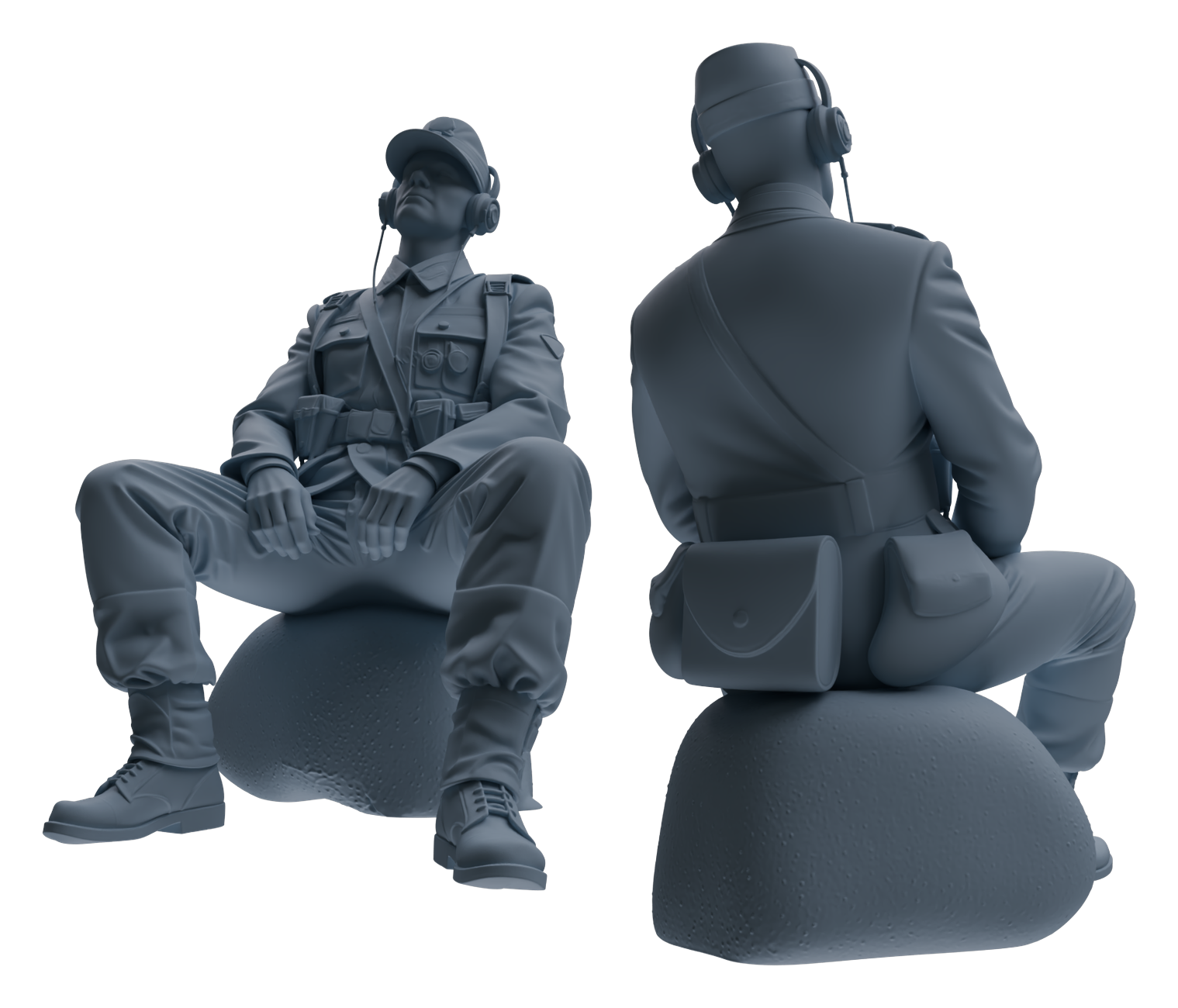 Detail view of MRY-SFW LYGR649 WWII Mine Soldier Six-Person Rest Group Model